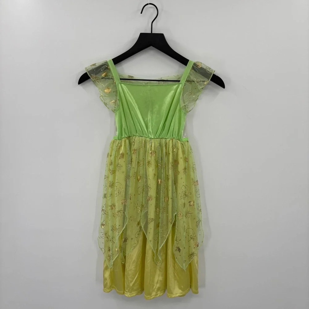 Disney Tiana Nightgown Kids Size 6 Green Yellow Princess Frog Glitter Sleepwear